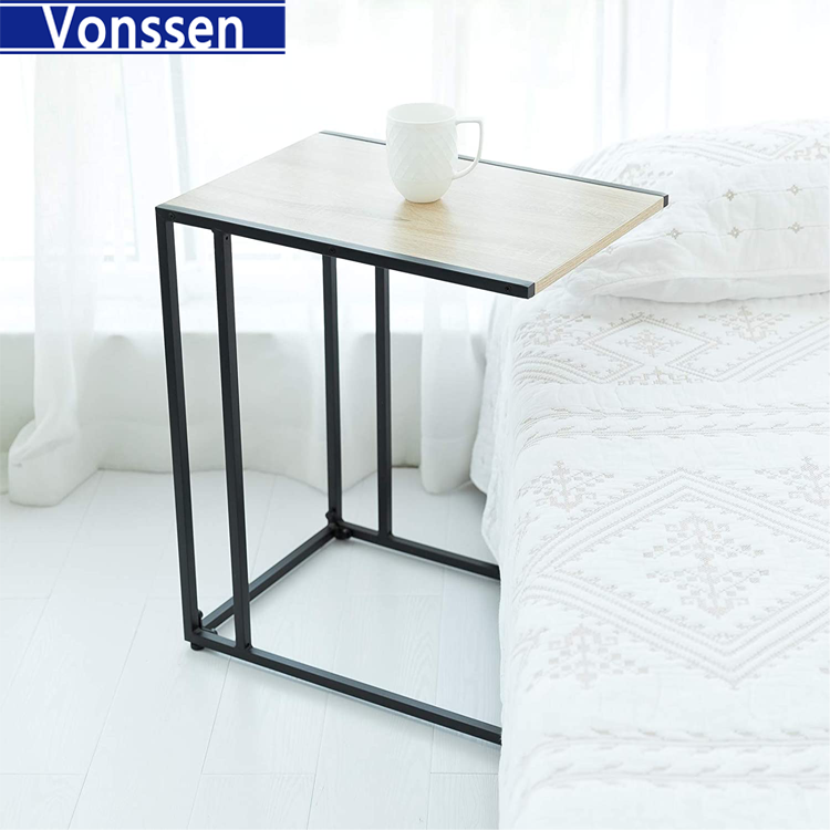 Vonssen Small Side Coffee End Table for Sofa Black Metal Wood Look VS1010400066 --