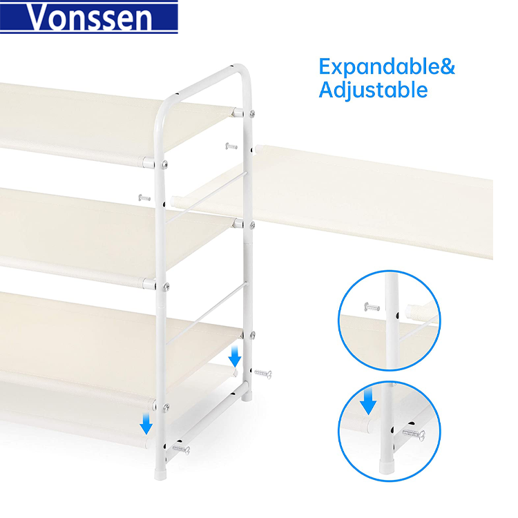 Vonssen Simple Trending 3-Tier Stackable Shoe Rack Expandable & Adjustable Fabric Shoe Shelf Storage Organizer VS1060200014