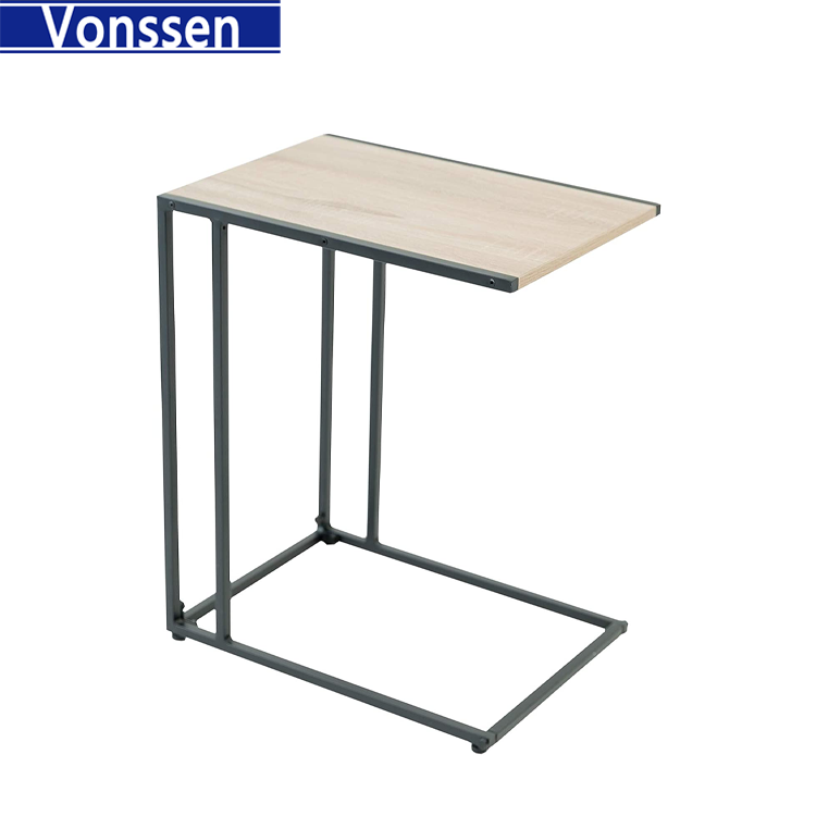 Vonssen Small Side Coffee End Table for Sofa Black Metal Wood Look VS1010400066 --