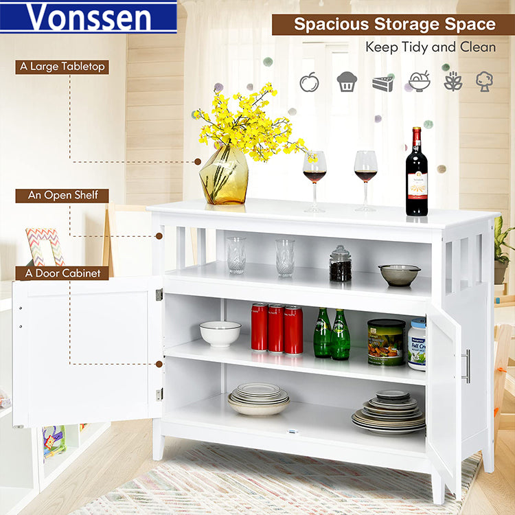Vonssen Farmhouse Style Console Table with Sliding Barn Doors and 4 Open Storage Compartments and Elevated Base SI-20130
