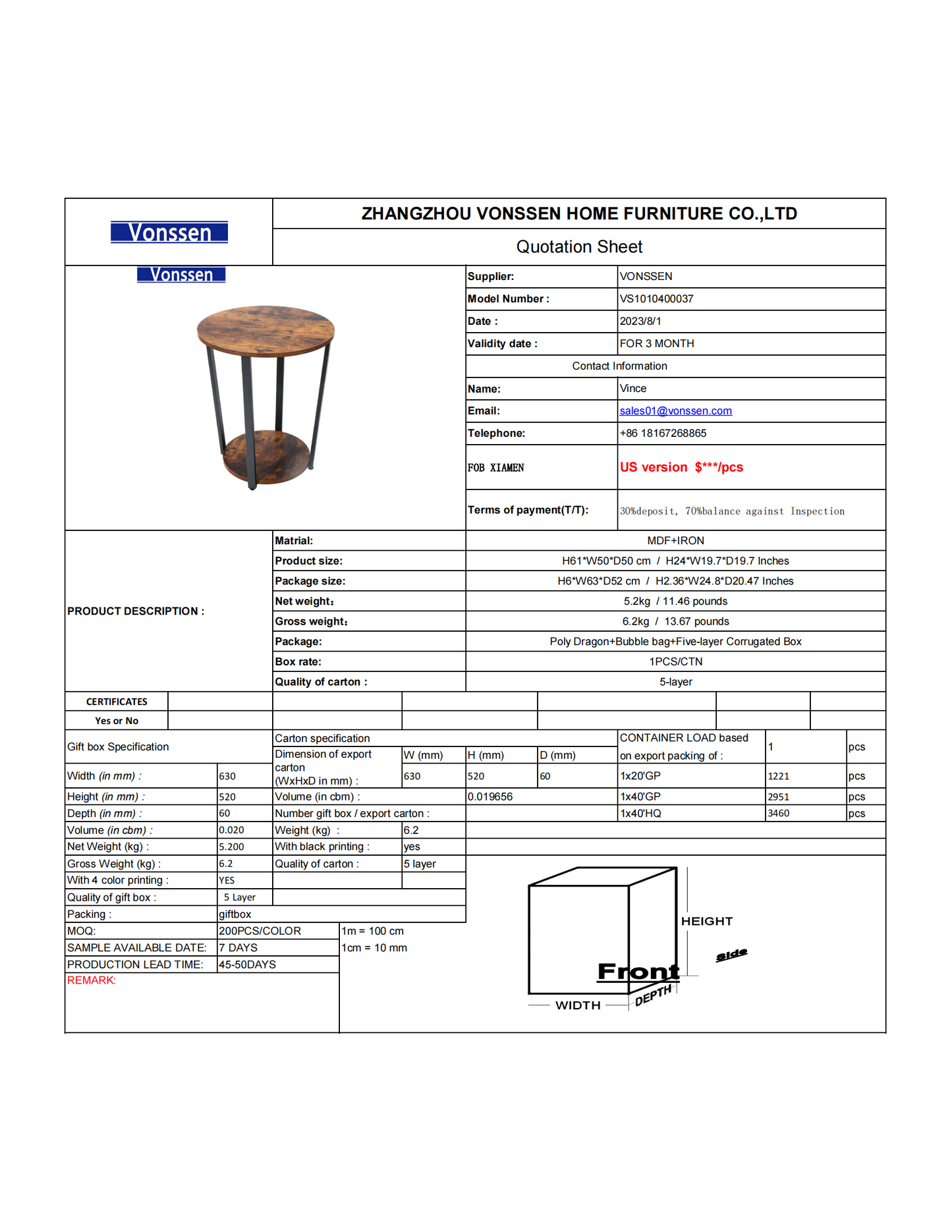 Vonssen Round End Table with Storage Shelf Side Tray for Small Space Easy Assembly Accent Furniture with Steel Frame VS1010400037