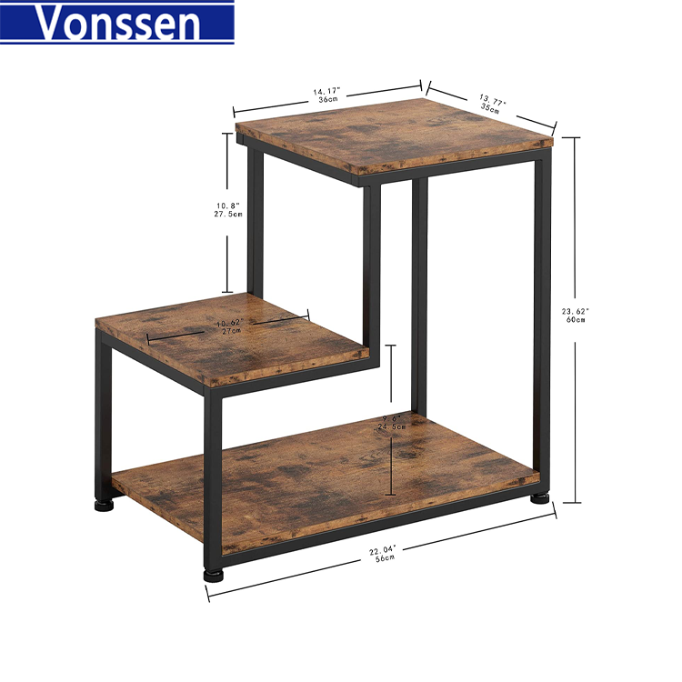 Vonssen Side Tables Living Room 3-Tier End Tables Bedroom Nightstand with Storage Sturdy Rustic Home Decor Easy Assembly VS1010400029