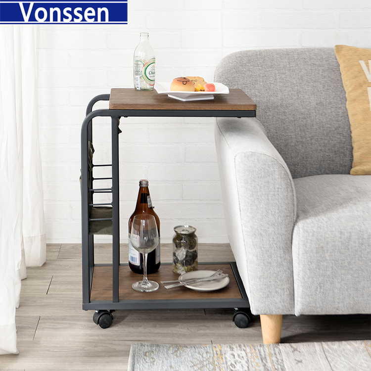 Vonssen Mobile Laptop Side Table Living Room Sofa Side Table C-Shaped Side Table With Canvas Storage Space 2 Colors VS1010400080