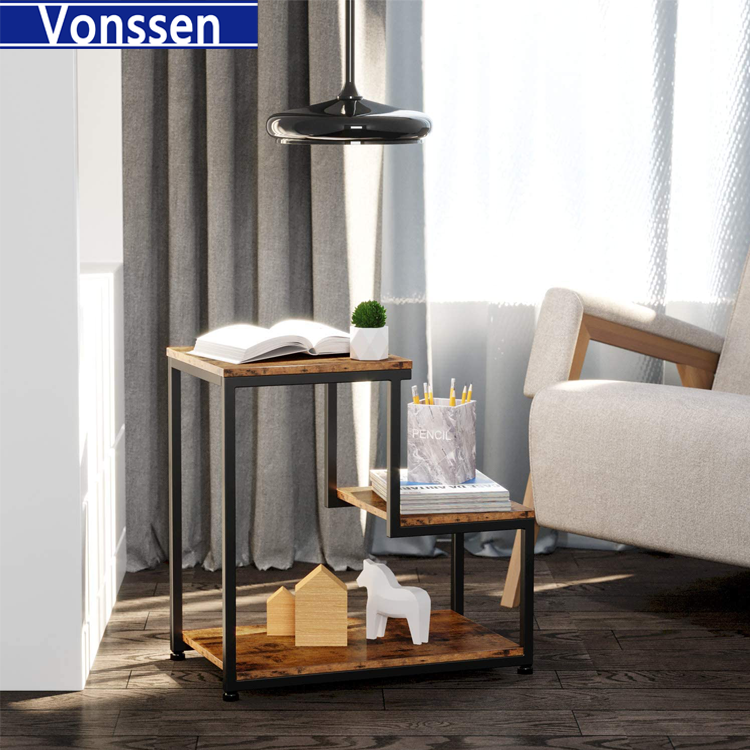 Vonssen Side Tables Living Room 3-Tier End Tables Bedroom Nightstand with Storage Sturdy Rustic Home Decor Easy Assembly VS1010400029