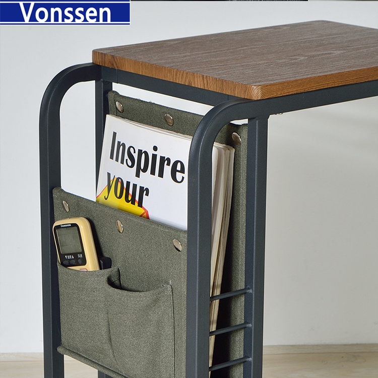 Vonssen Mobile Laptop Side Table Living Room Sofa Side Table C-Shaped Side Table With Canvas Storage Space 2 Colors VS1010400080