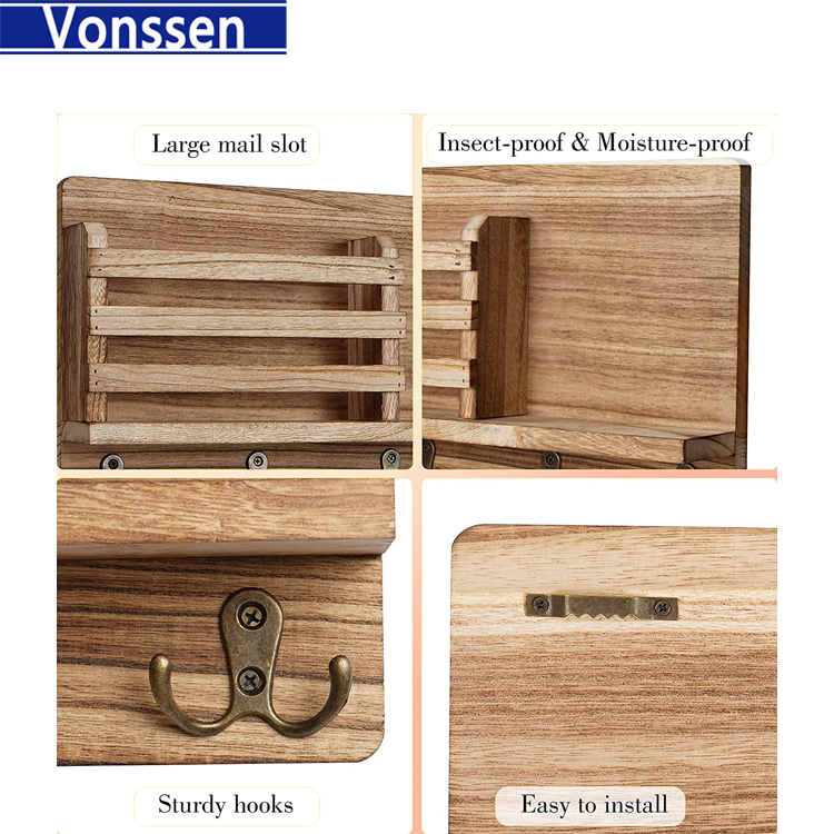 Vonssen Wooden Wall Rack Bedroom Sundries Organize Storage Rack Wall Hanging Decoration VS1011400063