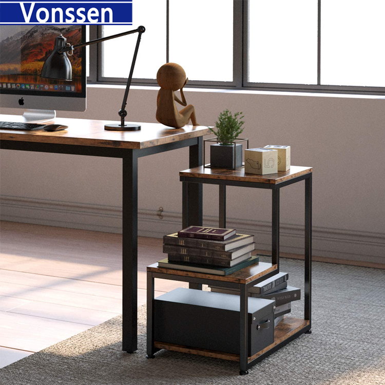 Vonssen Side Tables Living Room 3-Tier End Tables Bedroom Nightstand with Storage Sturdy Rustic Home Decor Easy Assembly VS1010400029