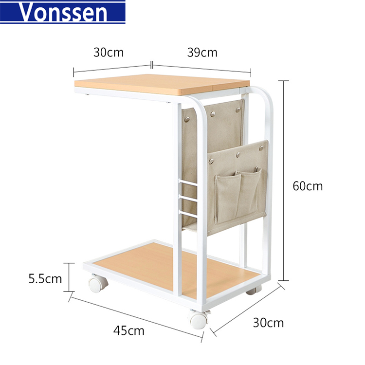 Vonssen Mobile Laptop Side Table Living Room Sofa Side Table C-Shaped Side Table With Canvas Storage Space 2 Colors VS1010400080
