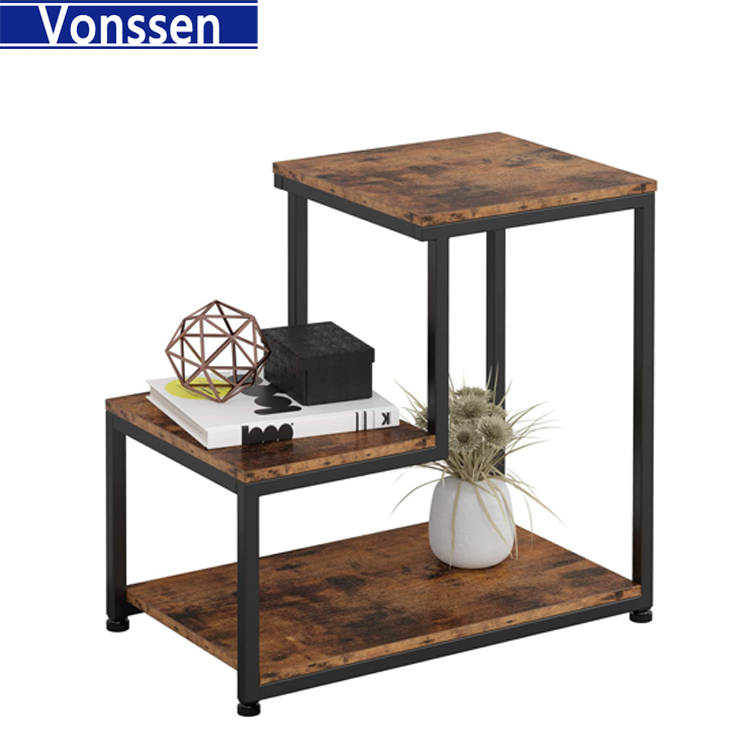 Vonssen Side Tables Living Room 3-Tier End Tables Bedroom Nightstand with Storage Sturdy Rustic Home Decor Easy Assembly VS1010400029