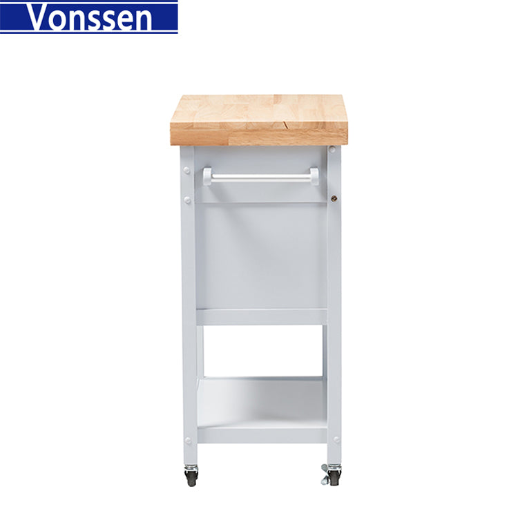 Vonssen Wooden Kitchen Trolley Top Island Dining Cart Worktop Basket Storage SI-20268